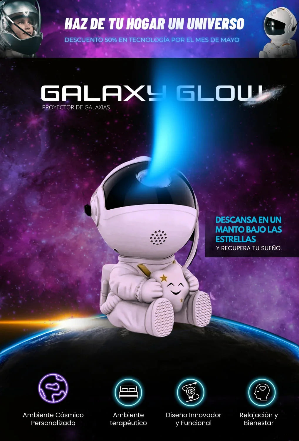 PROYECTOR DE ASTRONAUTA CON BOCINA BLUETOOTH ✨