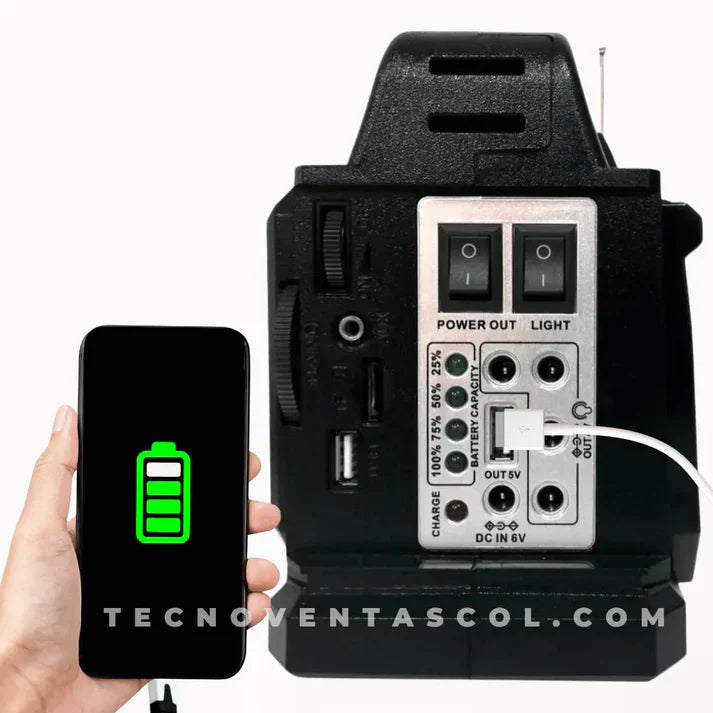 Planta solar 10 en 1 generador de energía portátil con Radio FM, USB, SD, AUX, doble reflector, carga rápida, 4 bombillos, doble reflector, bluetooth, panel solar, cable múltiple😏